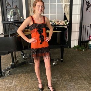 Custom made flapper style dress for a musical. in orange and black.